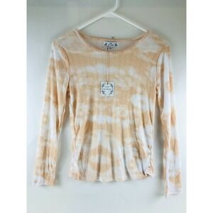 Poof New York T-Shirt Women's Size M Cream Tie Dye Long Sleeve Boat Neck NWT!